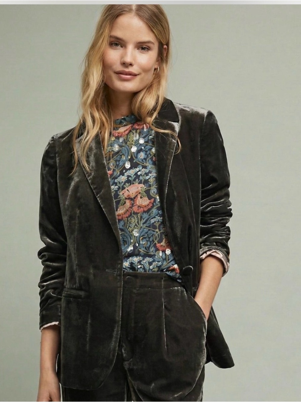 Anthropologie Ett:twa Velvet Blazer in Harvest Grey Size 2P